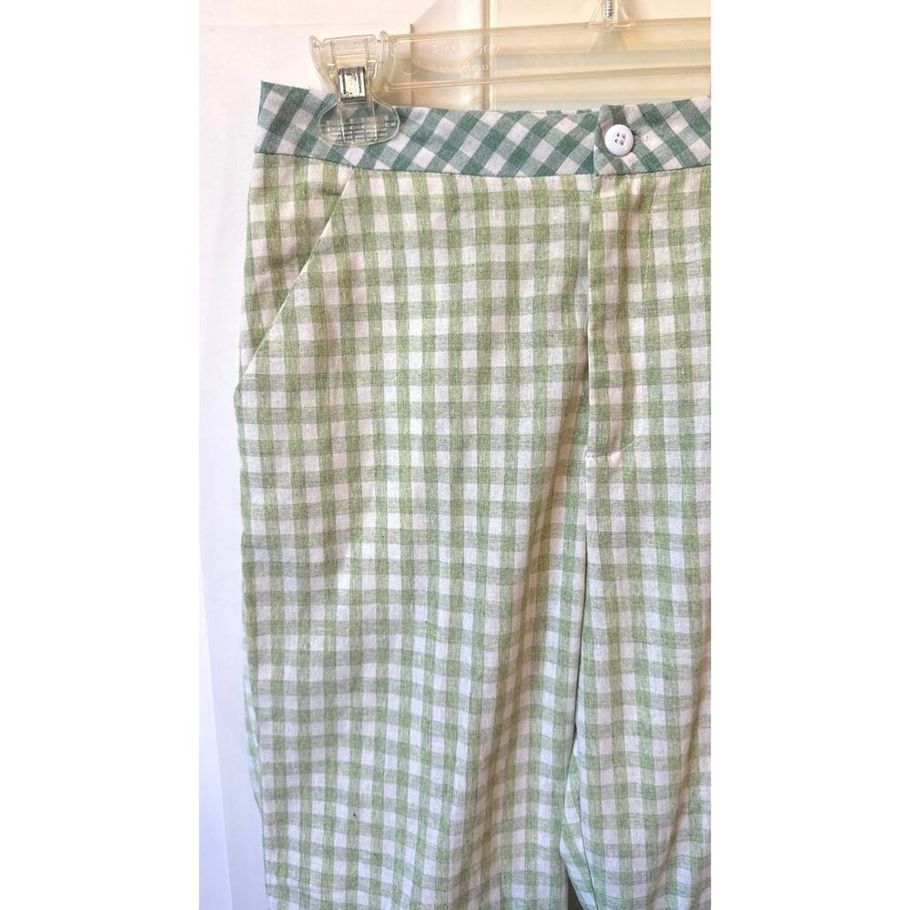 URBAN OUTFITTERS UO Leanna Gingham Cropped Flare Pant Green 100% Cotton Sz Small - Picture 4 of 9